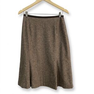 Harold’s Wool Silk Tweed Gored Midi Skirt Leather Trim Brown Academia Size 4